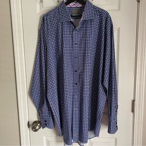 Thomas‎ Dean Mens Novalty Print Blue/Black/Pink Long Sleeve Flip cuff Shirt 3XLT